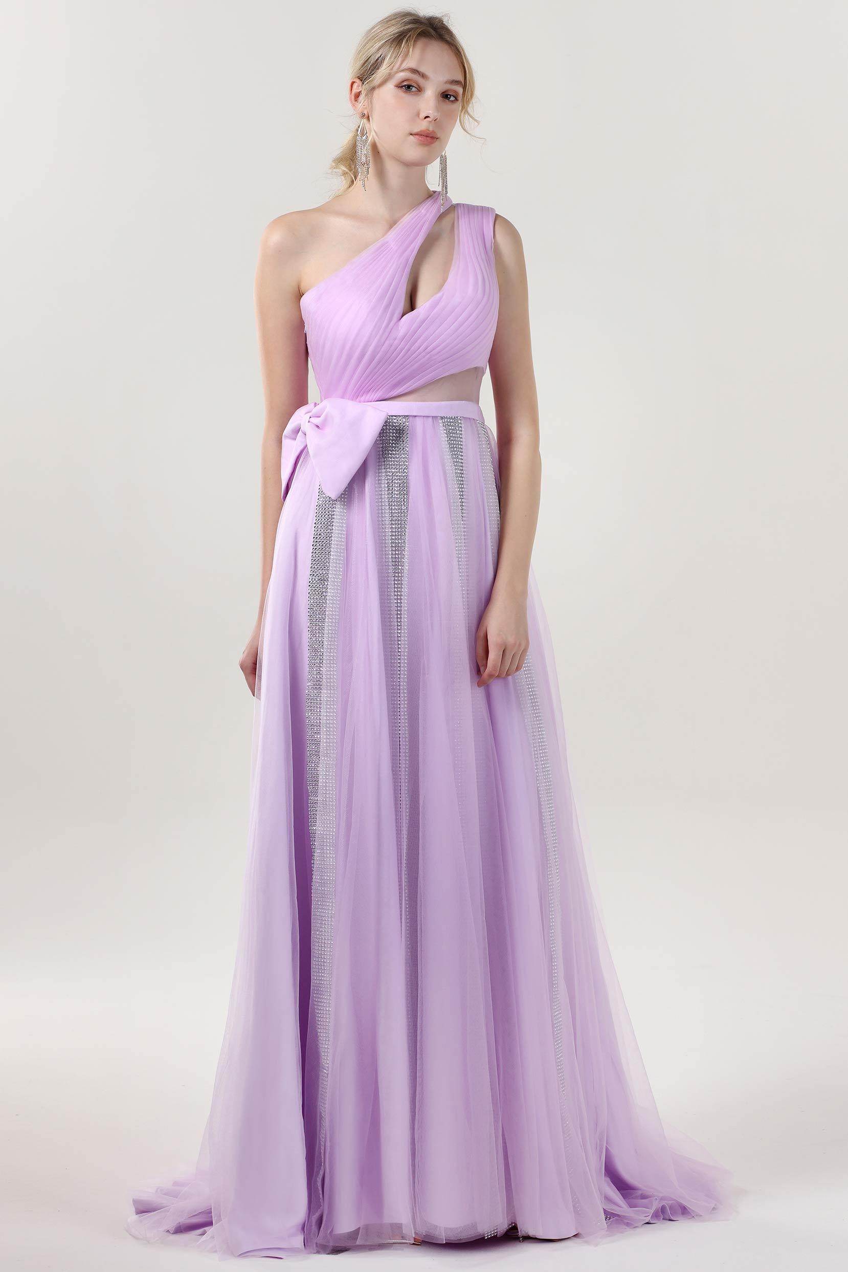 A-Line Sweep-Brush Train Tulle Formal Dress CS0660 - COCOMELODY